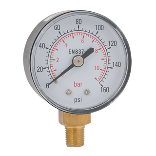 Pressure Gauge, 1/8" BSPT Male Brass Connection, ABS Case Bottom Connection, 50mm Face