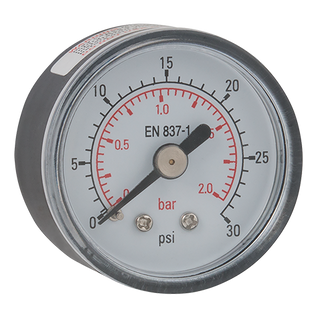 Pressure Gauge, 1/8" BSPT Male Brass Connection, 40mm or 50mm ABS Case, Centre Back, Dry Connection