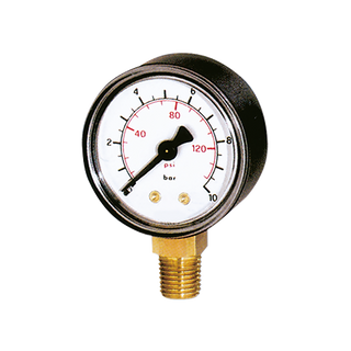 Male Brass Connection BSPT x 1/4" Pressure Gauge Bottom Entry, Steel Case