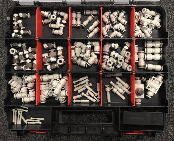 194 Piece Double Sided Assortment Box of Pneumatic Push-In Fittings (KIT 1)