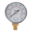 50mm Pressure Gauge - 1/4" BSPT Male Brass, Back/Bottom Entry
