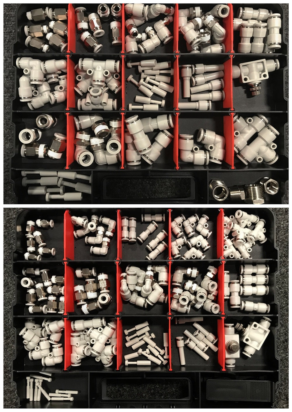 194 Piece Double Sided Assortment Box of Pneumatic Push-In Fittings (KIT 1)